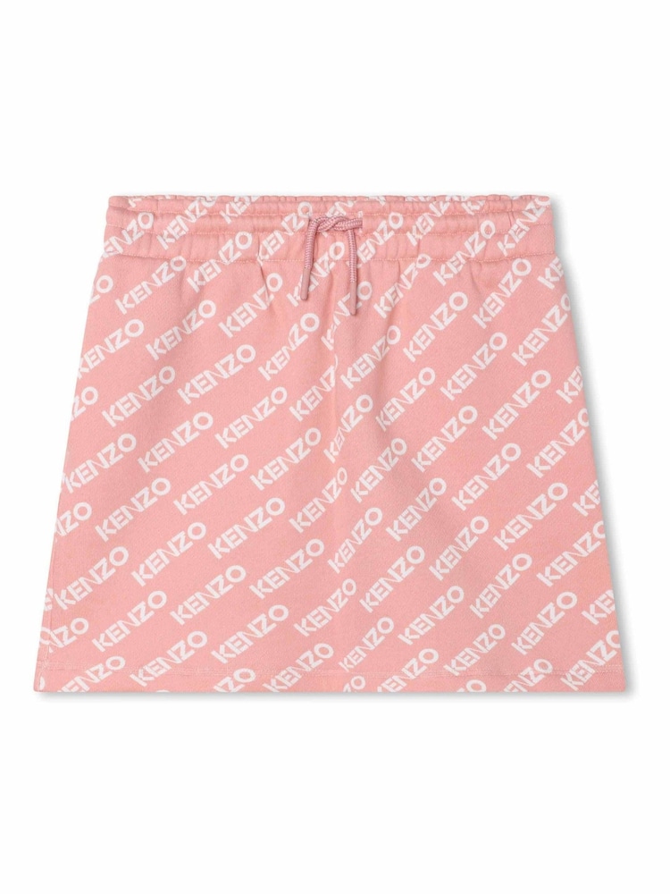 KENZO KIDS Pale Pink All Over Logo Drawstring Skirt - Image 1 of 3