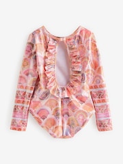 Coral Pink Foil Print Long Sleeve Swimsuit (3-16yrs) - Image 6 of 8