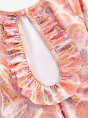 Coral Pink Foil Print Long Sleeve Swimsuit (3-16yrs) - Image 7 of 8