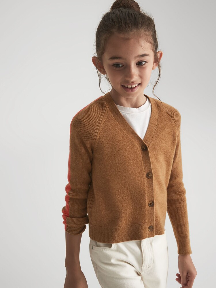 Reiss Tan Amelia Junior Colourblock Cardigan - Image 7 of 8