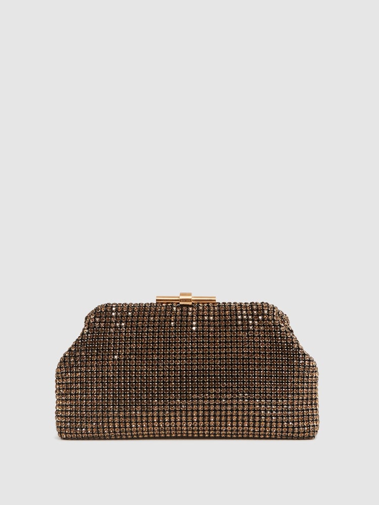 Reiss Gold Adaline Embellished Clutch Bag - Image 1 of 9