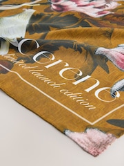 Gold Cerenity Floral Print - CERENE Large Square Scarf - Image 6 de 8