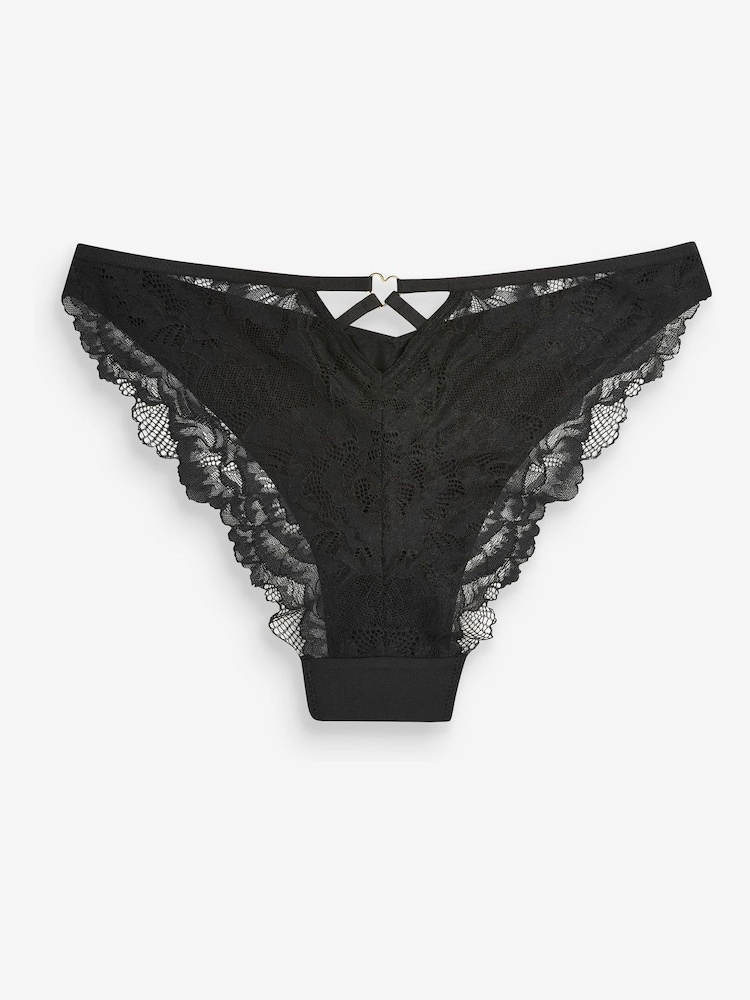 Black Brazilian Heart Trim Lace Back Knickers - Image 3 of 3