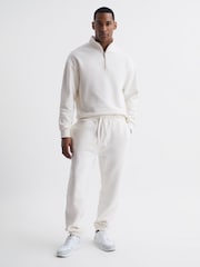 Reiss Ecru Carter Fleece Lined Drawstring Joggers - Image 6 of 7