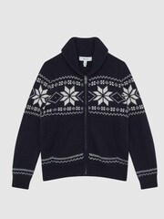 Reiss Navy Bo 4-9 yrs Shawl Collar Zip Up Jumper - Image 2 of 6