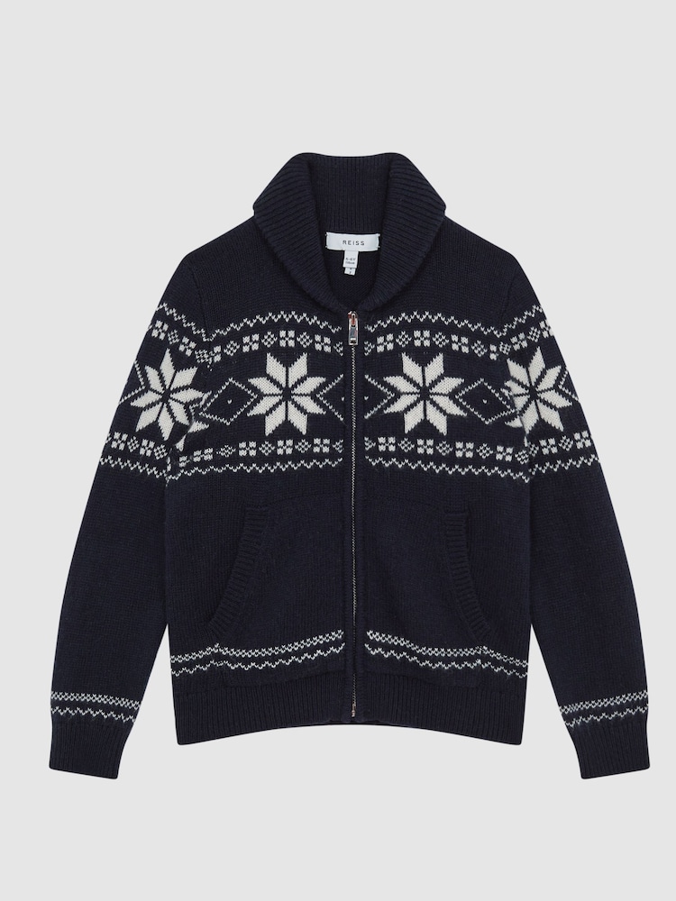 Reiss Navy Bo 4-9 yrs Shawl Collar Zip Up Jumper - Image 2 of 6