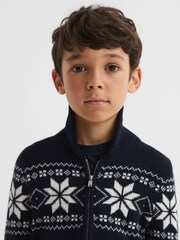 Reiss Navy Bo 4-9 yrs Shawl Collar Zip Up Jumper - Image 3 of 6