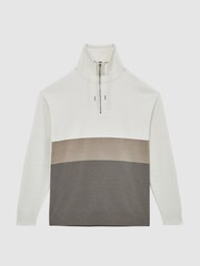 Reiss Ecru Sabre Half Zip Funnel Neck Colourblock Jumper - Image 2 of 5