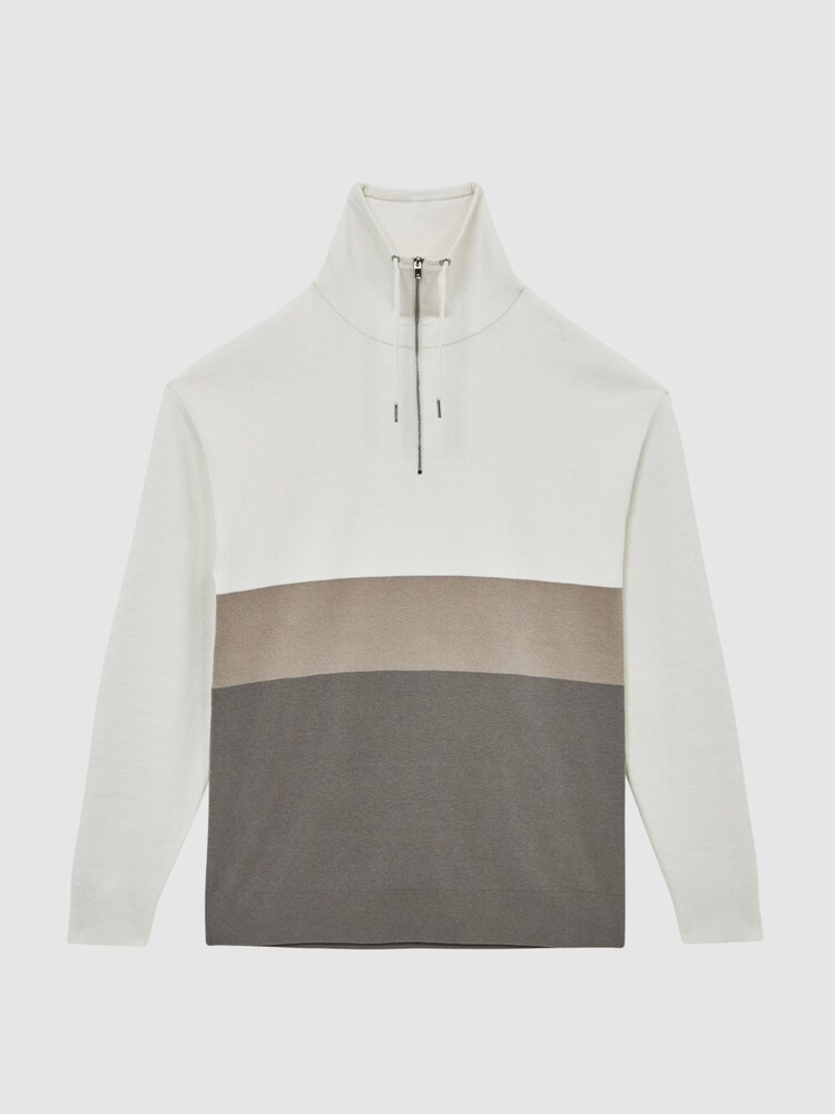 Reiss Ecru Sabre Half Zip Funnel Neck Colourblock Jumper - Image 2 of 5