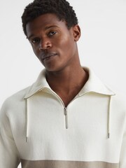 Reiss Ecru Sabre Half Zip Funnel Neck Colourblock Jumper - Image 4 of 5