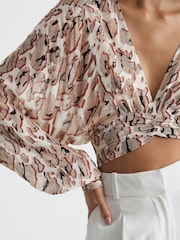 Reiss Mink Marise Printed Crepe Crop Top - Image 4 of 6
