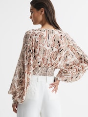 Reiss Mink Marise Printed Crepe Crop Top - Image 5 of 6