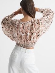 Reiss Mink Marise Printed Crepe Crop Top - Image 6 of 6
