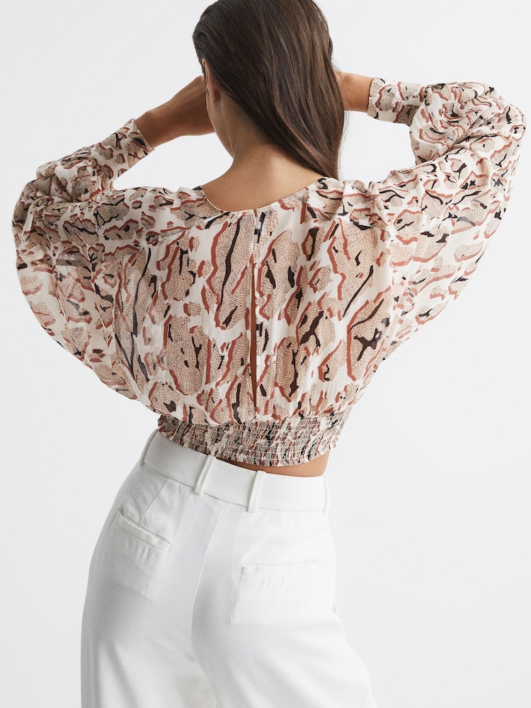 Reiss Mink Marise Printed Crepe Crop Top - Image 6 of 6