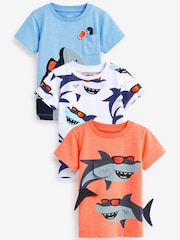 Blue/Pink Shark Character Short Sleeve T-Shirts 3 Pack (3mths-7yrs) - Image 1 of 5
