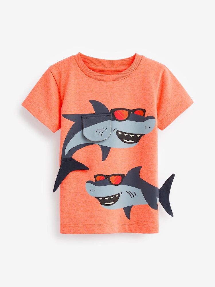 Blue/Pink Shark Character Short Sleeve T-Shirts 3 Pack (3mths-7yrs) - Image 2 of 5