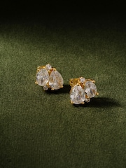 CERENE Duo Clear Crystal Gold Tone Cluster Stud Earrings - Image 3 of 6