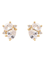 CERENE Duo Clear Crystal Gold Tone Cluster Stud Earrings - Image 4 of 6