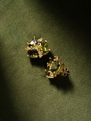 CERENE Duo Mocha Brown Crystal Gold Tone Cluster Stud Earrings - Image 3 of 6