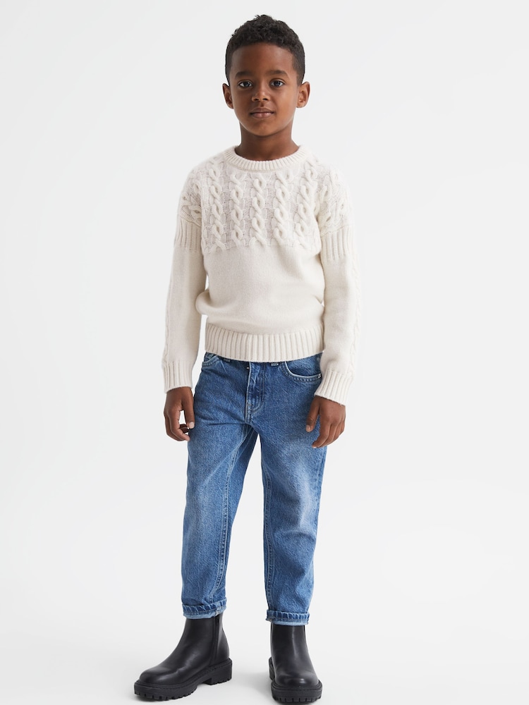 Reiss Ecru Sparrow 4-9 yrs Cashmere Crew Neck Cable Knit Jumper - Image 1 of 7