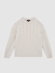 Reiss Ecru Sparrow 4-9 yrs Cashmere Crew Neck Cable Knit Jumper - Image 2 of 7