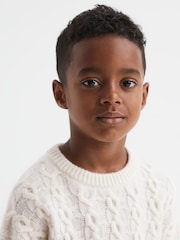 Reiss Ecru Sparrow 4-9 yrs Cashmere Crew Neck Cable Knit Jumper - Image 3 of 7