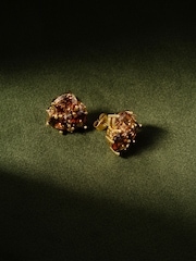CERENE Duo Olive Green Gold Tone Cluster Stud Earrings - Image 3 of 6