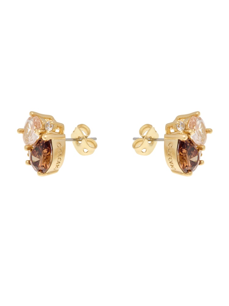 CERENE Duo Olive Green Gold Tone Cluster Stud Earrings - Image 6 of 6