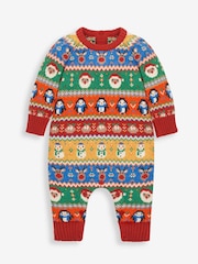 JoJo Maman Bébé Multi Christmas Fairisle Pattern Knitted Baby All-In-One - Image 1 of 5