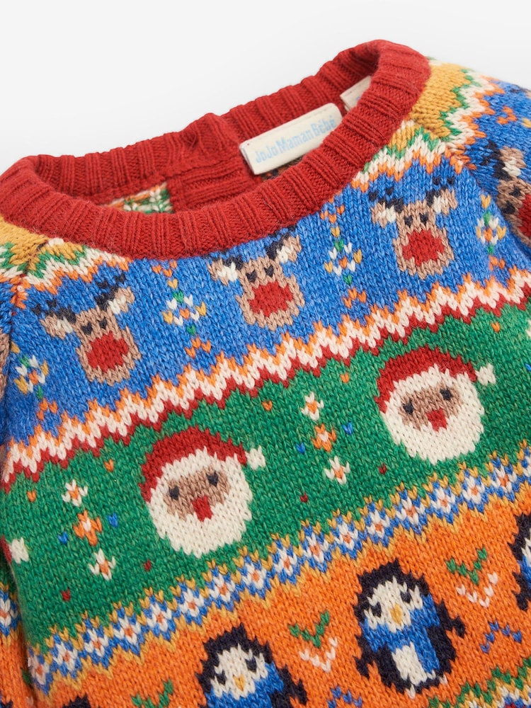 JoJo Maman Bébé Multi Christmas Fairisle Pattern Knitted Baby All-In-One - Image 2 of 5
