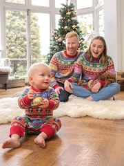 JoJo Maman Bébé Multi Christmas Fairisle Pattern Knitted Baby All-In-One - Image 4 of 5