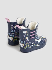 JoJo Maman Bébé Navy Blue Unicorn Cosy Lined Ankle Wellies - Image 2 of 6