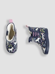 JoJo Maman Bébé Navy Blue Unicorn Cosy Lined Ankle Wellies - Image 3 of 6