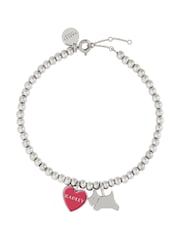 Radley Silver Plated Friendship Bracelet with Jumping Dog and Pink Enamel Heart - Image 1 of 4