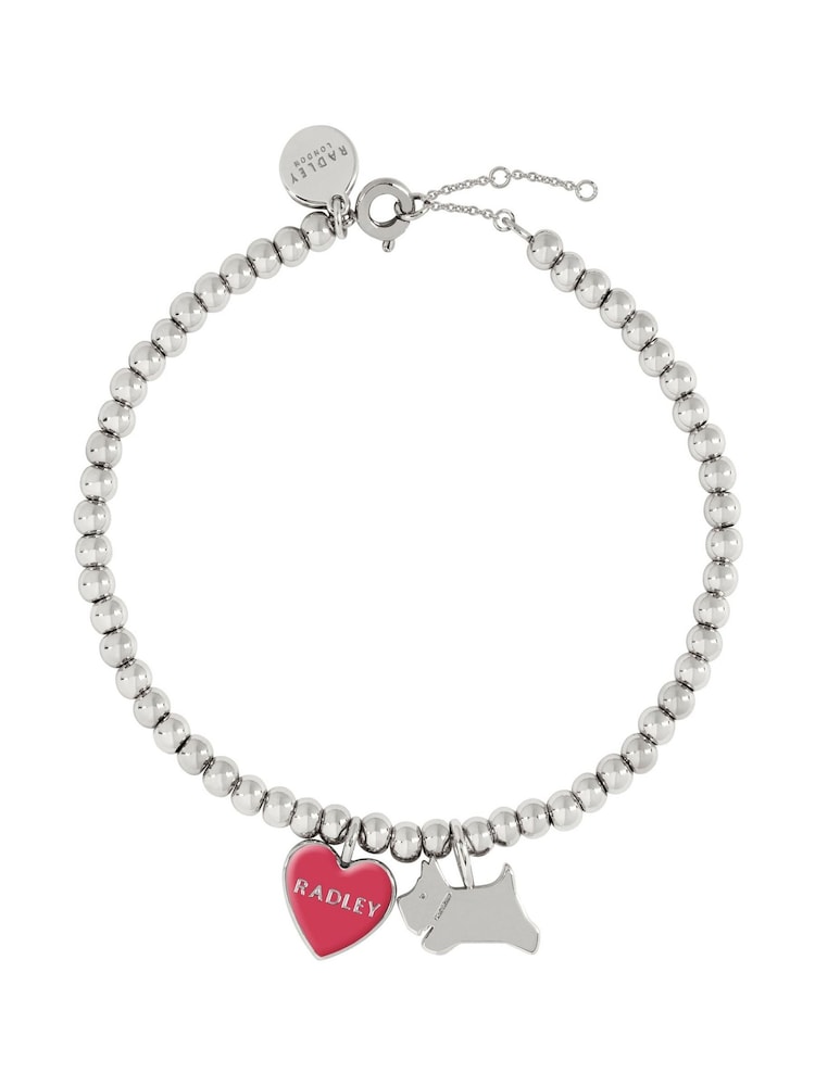 Radley Silver Plated Friendship Bracelet with Jumping Dog and Pink Enamel Heart - Image 1 of 4