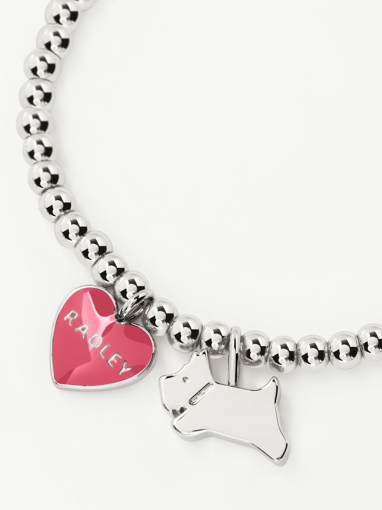 Radley Silver Plated Friendship Bracelet with Jumping Dog and Pink Enamel Heart - Image 3 of 4