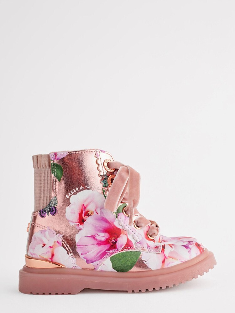 Baker by Ted Baker Girls Pink Floral Print and Glitter Lace Up Boots - Bild 2 von 7 Baker by Ted Baker Girls Pink Floral Print and Glitter Lace Up Boots - Bild 2 von 7