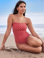 Terracotta Brown Spot Bandeau Tummy Control Swimsuit - Image 1 of 5