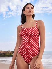 Terracotta Brown Spot Bandeau Tummy Control Swimsuit - Image 4 of 5