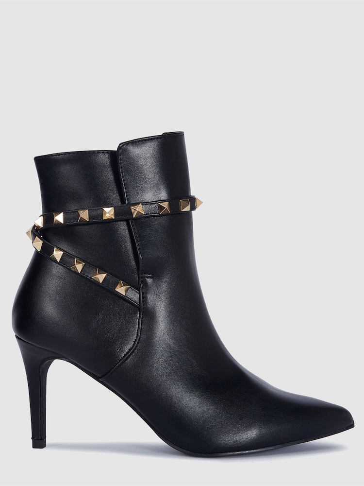 Novo Black Wide Fit Wide Fit Diego Stud Detail Point Stiletto Heel Ankle Boots - Image 2 of 4