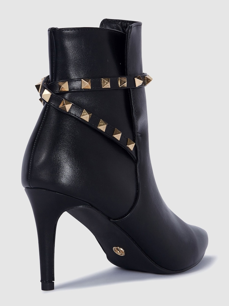 Novo Black Wide Fit Wide Fit Diego Stud Detail Point Stiletto Heel Ankle Boots - Image 4 of 4 Novo Black Wide Fit Wide Fit Diego Stud Detail Point Stiletto Heel Ankle Boots - Image 4 of 4
