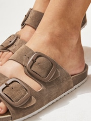 Mink Brown Forever Comfort® Leather/Suede Double Strap Footbed Sandals - Image 2 of 7