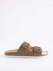 Mink Brown Forever Comfort® Leather/Suede Double Strap Footbed Sandals - Image 3 of 7