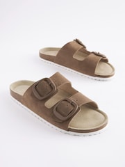 Mink Brown Forever Comfort® Leather/Suede Double Strap Footbed Sandals - Image 4 of 7