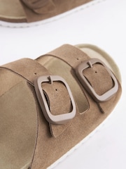 Mink Brown Forever Comfort® Leather/Suede Double Strap Footbed Sandals - Image 5 of 7