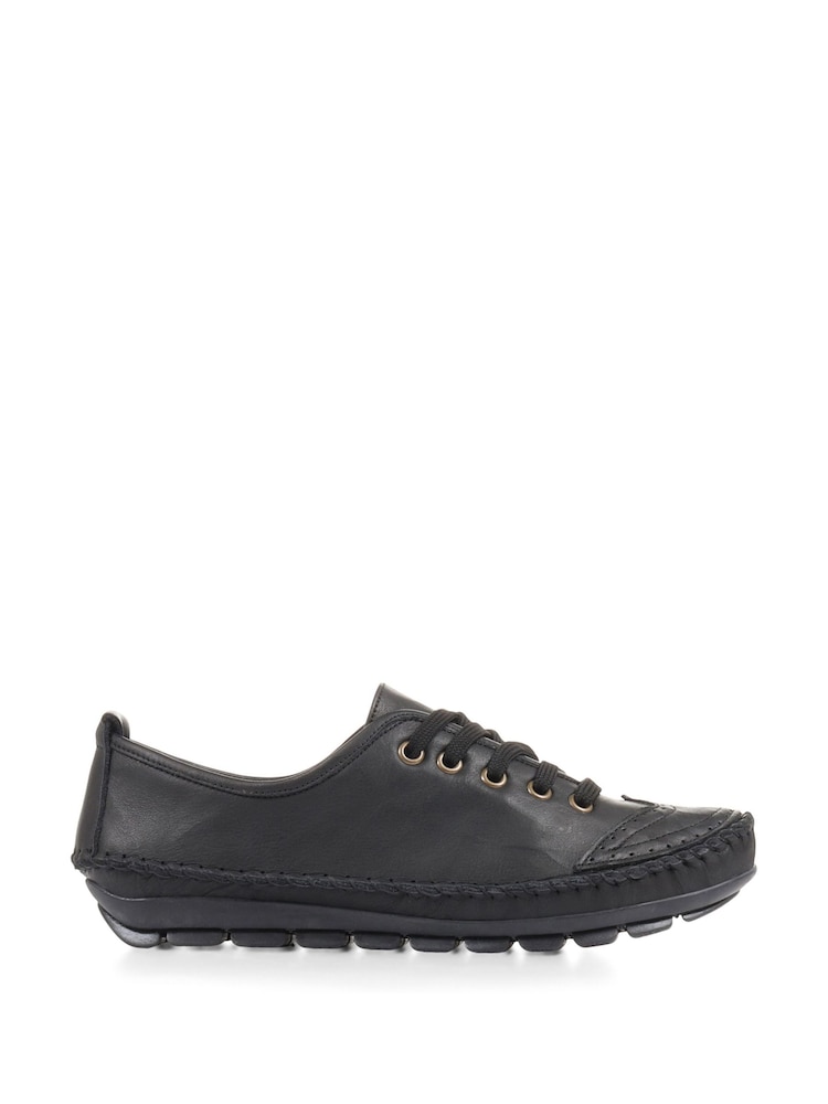 Pavers Wide Fit Black Leather Lace-Up Trainers - Image 1 of 5 Pavers Wide Fit Black Leather Lace-Up Trainers - Image 1 of 5
