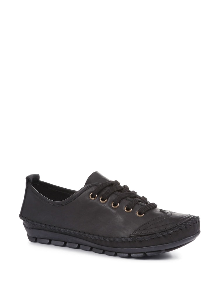 Pavers Wide Fit Black Leather Lace-Up Trainers - Image 2 of 5 Pavers Wide Fit Black Leather Lace-Up Trainers - Image 2 of 5