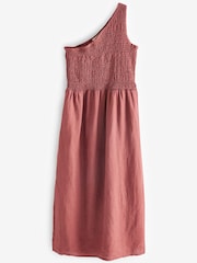 Pink 100% Linen One Shoulder Midi Summer Dress - Image 5 of 5