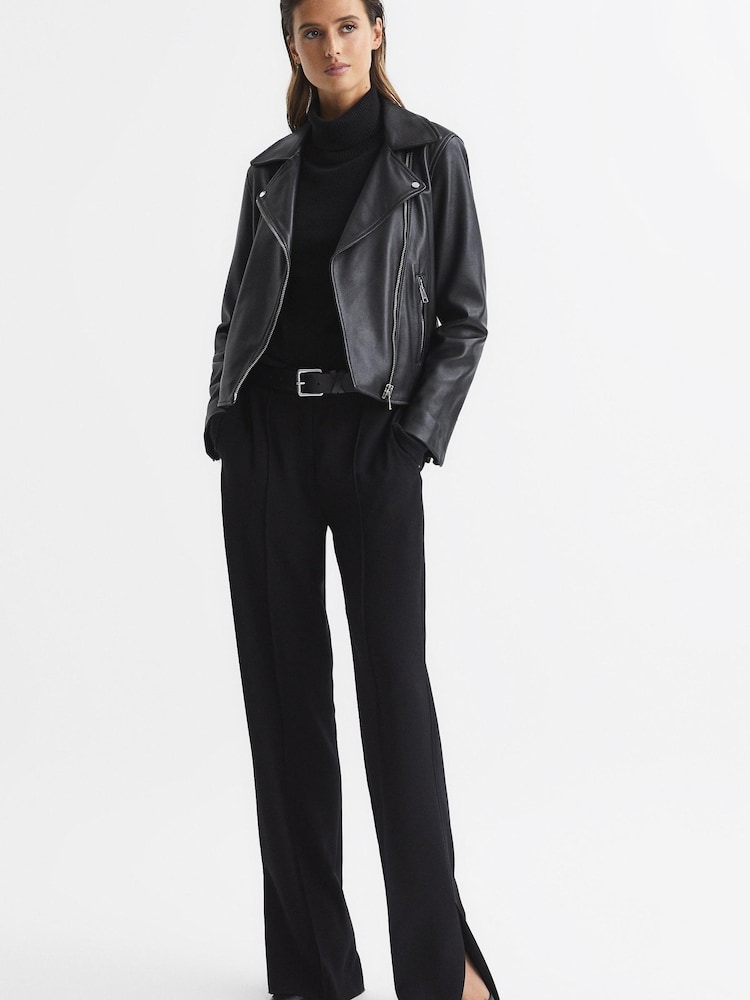 Reiss Black Geo Leather Biker Jacket - Image 3 of 8