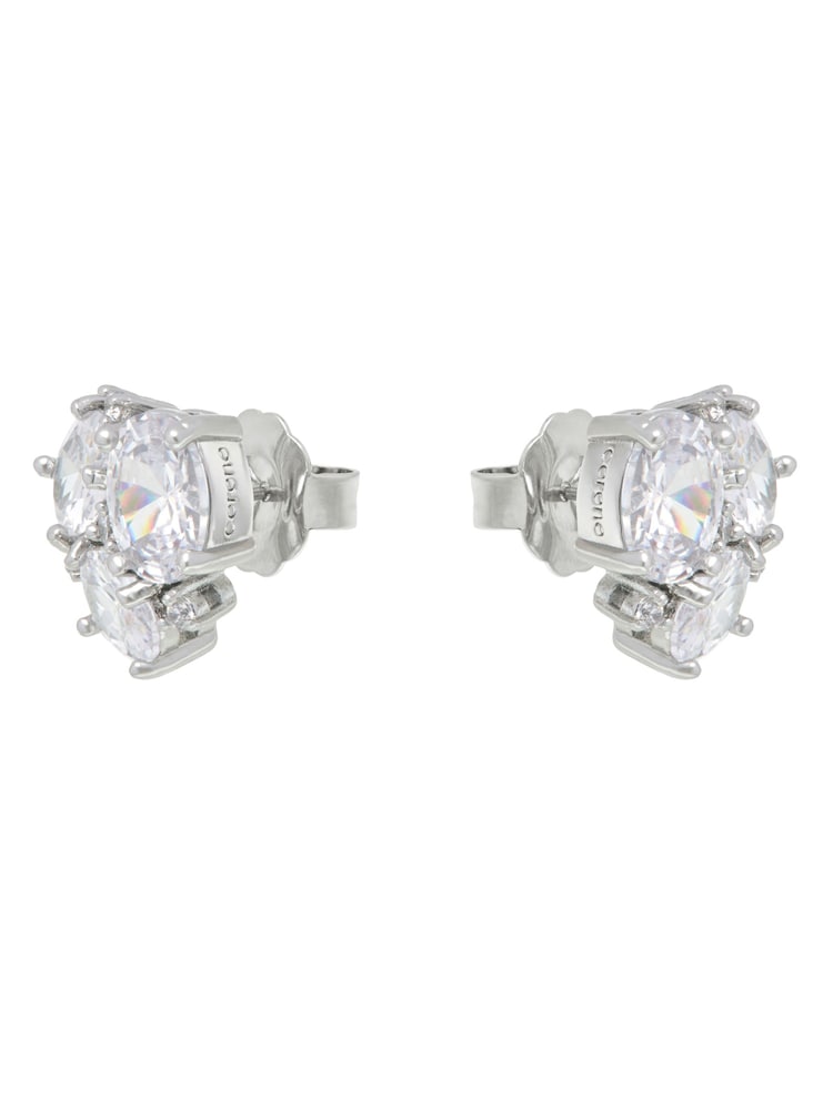 CERENE Cera Clear Silver Tone Statement Crystal Stud Earrings - Image 2 of 3